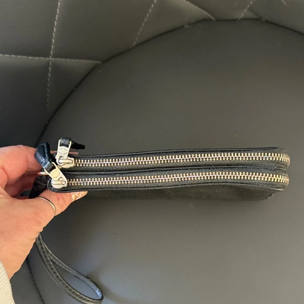 Coach Black Leather Wristlet double zipper black